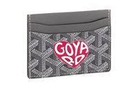 GOYARD Canvas With Leather Card Clip Card Holder Unisex Gray & Peach Red Small Heart