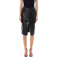 SAINT LAURENT Leather Long Skirts Women's Black