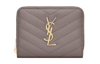 SAINT LAURENT Monogram Quilting Leather Wallet Women's Mist White