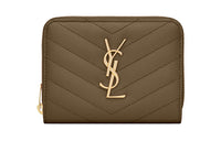 SAINT LAURENT Cow Leather Wallet Women's Khaki Green