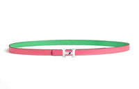 HERMES Double-Sided Stitching Leather Belts Women's Green/Pink Width 1.3CM