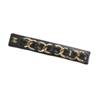 CHANEL Sheepskin Hair Clips Women's Black