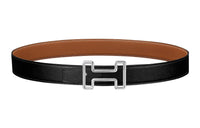 HERMES Comfortable Silver Buckle Togo Calfskin Double-Sided Leather Belt Men's Black/Brown Width: 3.2cm