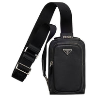 PRADA Leather Cell Phone Pouch Men's Black