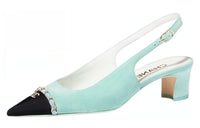 CHANEL Chunky Heel High Heels 4.5cm Women's Light Blue