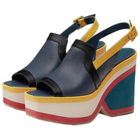 HERMES Strap Sandals Women's Blue Yellow Black