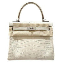 HERMES Kelly Matte Crocodile Leather Kelly Bag Handbags Women's Glacier White