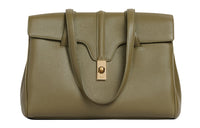 CELINE 16 Cow Leather Textile Handbag Shoulder Bag Medium Size Women's Candy Color Olive Green