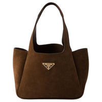 PRADA Suede Handbag Mini Women's Dark Brown