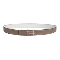 HERMES Rose Gold-Plated Leather Belts Women's Umber Width 2.4CM
