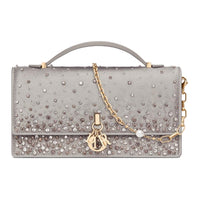 DIOR Leather With Embroidery Crossbody Bag Shoulder Bag Mini Women's Gray