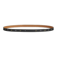 HERMES Print Design Calfskin Leather Belts Women's Black/Gold Width: 1.3cm