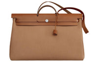 HERMES Herbag Canvas With Leather Canvas Bag One Shoulder Handbag Women's Tea Brown/Light Tawny