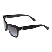 CHANEL Acetate Irregular Shape Sunglasses Women's Black