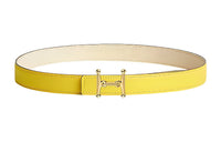 HERMES Mors H Gold Buckle Epsom Calfskin Double-Sided Leather Belt Women's Lime/Cream White Width: 2.4cm