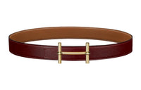HERMES Gold Buckle Epsom Calfskin Belt Women's Red/Brown Width: 3.2cm