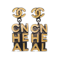 CHANEL 2000 Logo Lettering Cc Dangle Stud Earrings