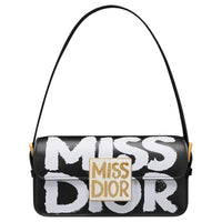 DIOR Miss Dior Calfskin Handbag, Shoulder Bag Women's Black & White