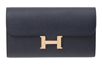 HERMES Constance Long Wallet Epsom Leather Wallets Shoulder Bag Crossbody Bag Regular Women's Indigo Blue
