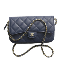 CHANEL Cow Leather Shoulder Bag Crossbody Bag Women's Blue