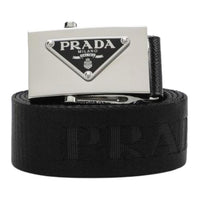 PRADA Brand Logo Nylon Leather Leather Belts Men's Black -