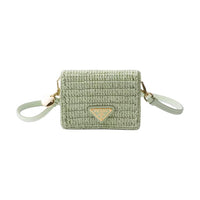PRADA Raffia One Shoulder Crossbody Card Holder Women's Aqua Blue