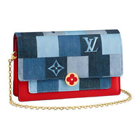 LOUIS VUITTON Flore Canvas Canvas Bag Floral Chain Handbag Shoulder Bag Women's Blue
