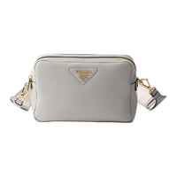 PRADA Leather Shoulder Bag Trumpets Women's Gray
