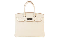 HERMES Birkin Taurillon Clemence Leather Handbag Regular Women's 10 Craie Milkshake White