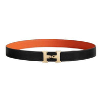 HERMES Calfskin Leather Belts Men's Black Width: 3.2CM