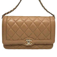 CHANEL Leather Crossbody Bag Shoulder Bag Women's Light Brown