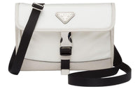 PRADA Fabric With Saffiano Leather Shoulder Bag Crossbody Bag Cell Phone Pouch Men's Chalk White