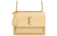 SAINT LAURENT SUNSET Smooth Calf Leather Shoulder Bag Crossbody Bag Medium Size Women's Light Vanilla