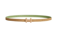 HERMES Perforated Design Classic Logo Gold Smooth Buckle Calfskin Double-Sided Leather Belts Women's Green Width 13mm