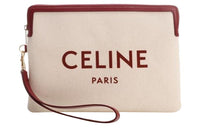CELINE Fabric With Cow Leather Clutch Small Size Women's Red