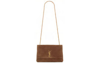 SAINT LAURENT Gold Logo Chain Double Sided Crossbody Bag, Shoulder Bag Medium Size Women's Tan