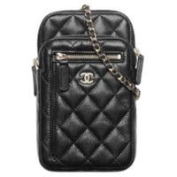 CHANEL Calfskin Cell Phone Pouch Women's Black