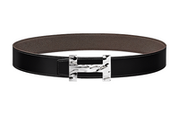 HERMES Quizz H2O Silver Buckle Togo Calfskin Double Sided Leather Belt Men's Black Width  3.8cm