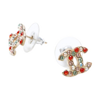 CHANEL 2004 Cc Rhinestone Stud Earrings