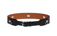 HERMES Five Round Rings Pin Buckle Leather Belts Men's Black 4.6 Cm Wide