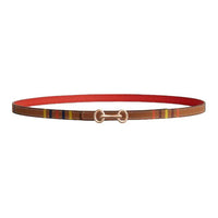 HERMES Calfskin Metal Rose Gold-Plated Leather Belts Women's Brown Width 1.3CM