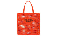 PRADA Straw And Wicker Tote Bag Shopping Bag Shoulder Bag Handbag Women's Orange
