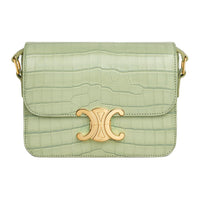 CELINE Triomphe Nile Crocodile Leather Crossbody Bag Shoulder Bag Women's Light Green