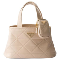 PRADA Quilting Leather Shoulder Bag Crossbody Bag Handbag Small Size Women's Light Brown