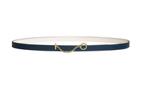 HERMES Double-Sided Round Cut-Out Decoration Smooth Buckle Leather Belts Women's Dark Blue Width: 1.3cm