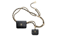CHANEL Shiny Calfskin Chain Shoulder Bag Combo Waist Bag Women's Black