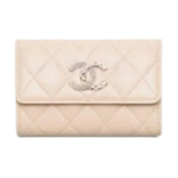 CHANEL Lambskin Card Holder Women's Light Beige
