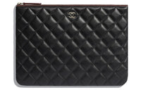 CHANEL Sheepskin Clutch Women's Black