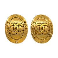 CHANEL 1993 Cc Oval Clip on Earrings