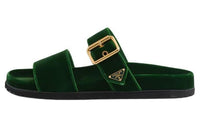 PRADA Enamel Triangle-logo Velvet Slides